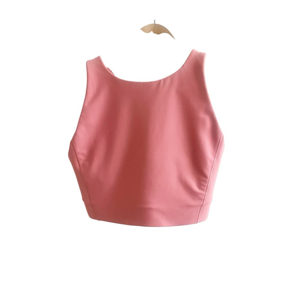 Athleta Strappy Back Sports Bra Size Small Medium Support Padded Pink High Neck